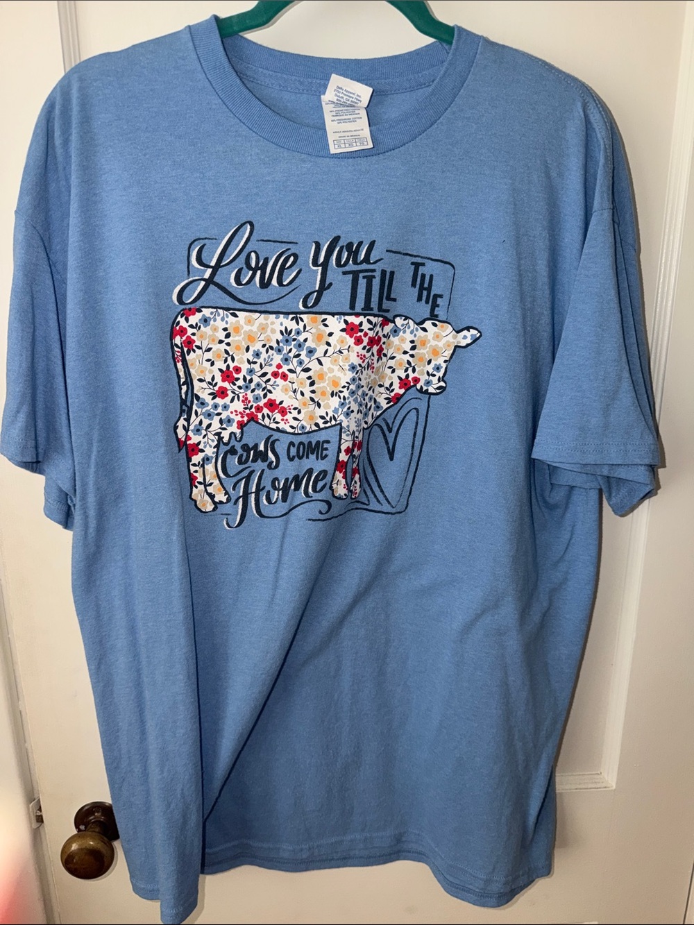 Blue Floral Cow Graphic Tee - "Love You Till The Cows Come Home"